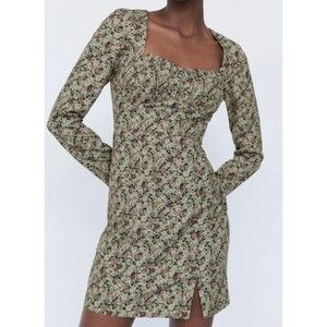 ZARA Square Neck Floral Rose Women's Dress SZ XL